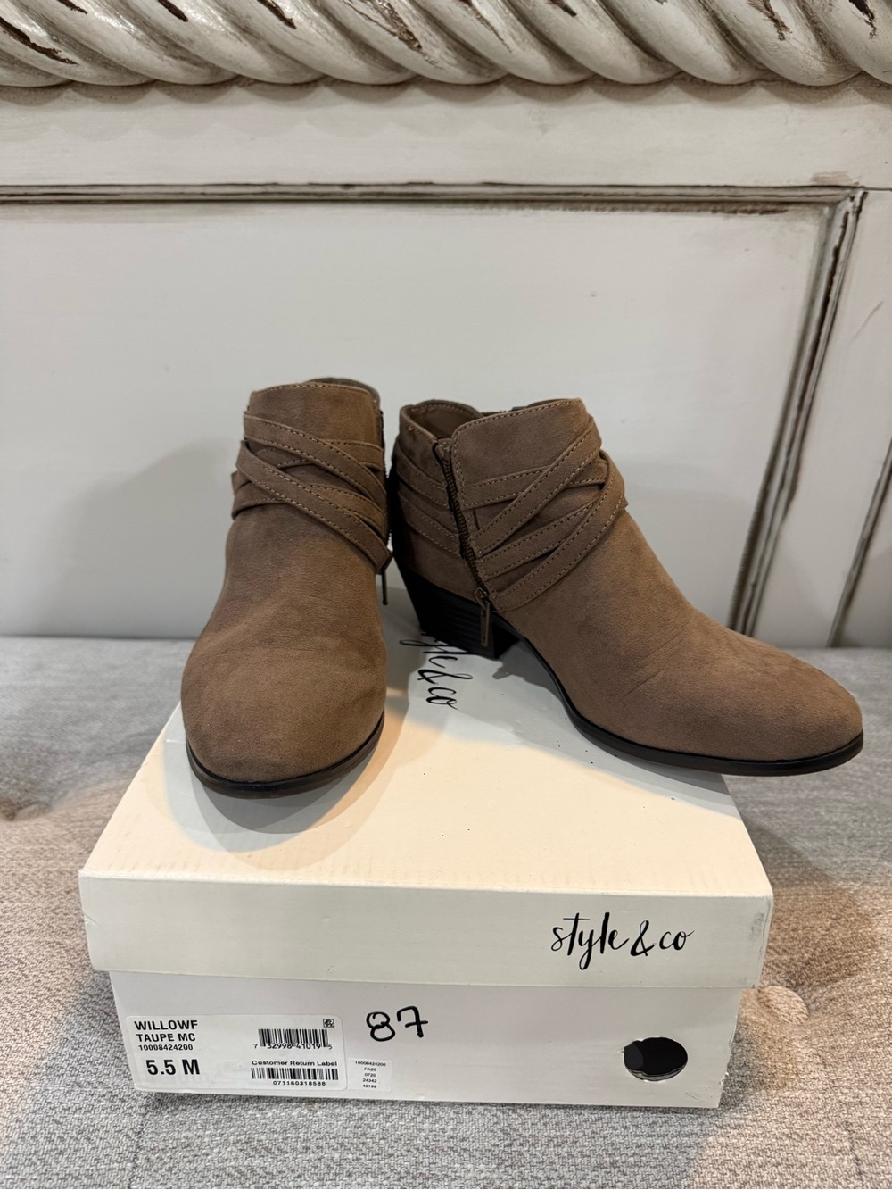 Style & Co. Taupe Suede Ankle Booties with Wrap Straps